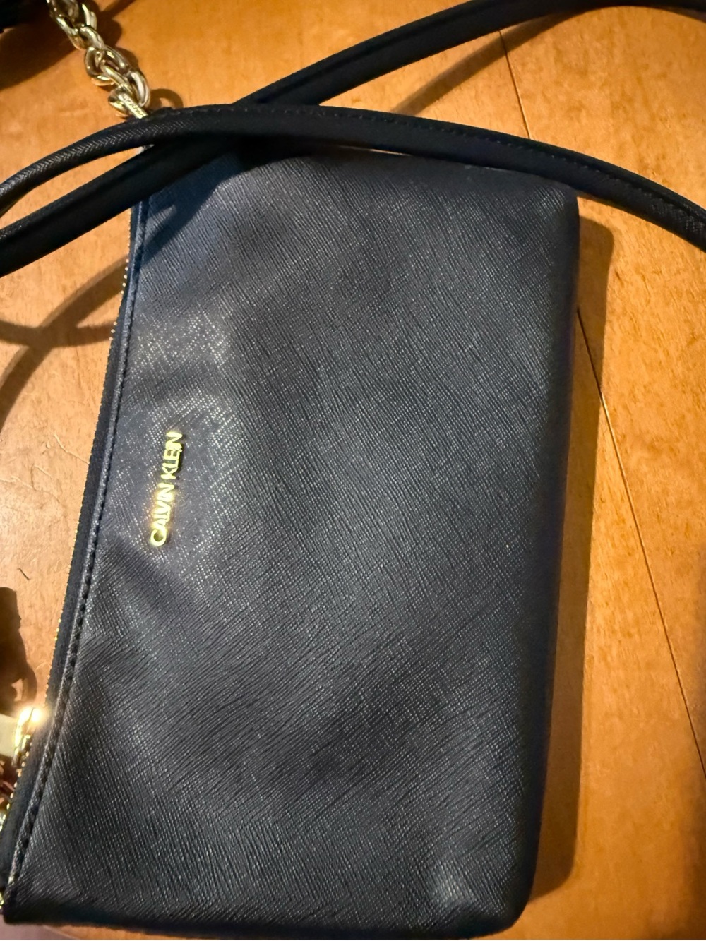 Calvin Klein Navy Blue Crossbody Wristlet with Gold Logo